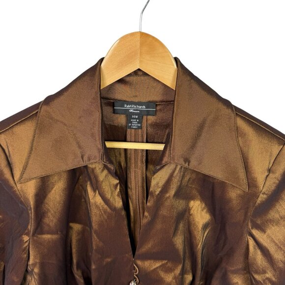 R&M Richards Bronze Metallic Top Womens 14W Tie Waist Zip Back *READ FLAW* NWT - Picture 7 of 10